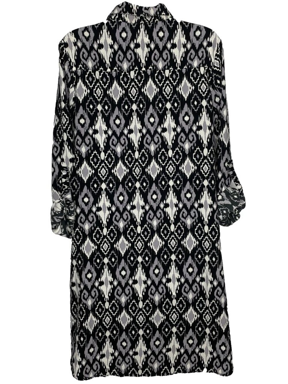 Roper Ikat Western Shirt Dress Size M Black Gray Southwestern Aztec Roll Tab - Picture 5 of 8